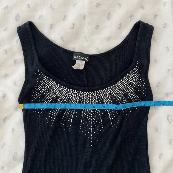 Vintage Wet Seal Crystal-Adorned Ribbed Maxi Dress – Y2K Glam Goth Revival, S/M - Picture 9 of 12